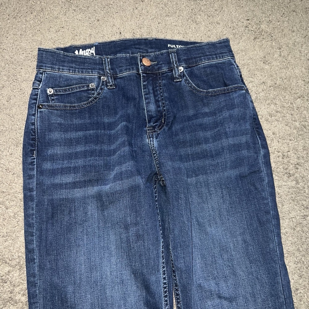 Mugsy Jeans Mens 30x30 Dark Wash Fultons Boot Stretch Whiskering Fading Western